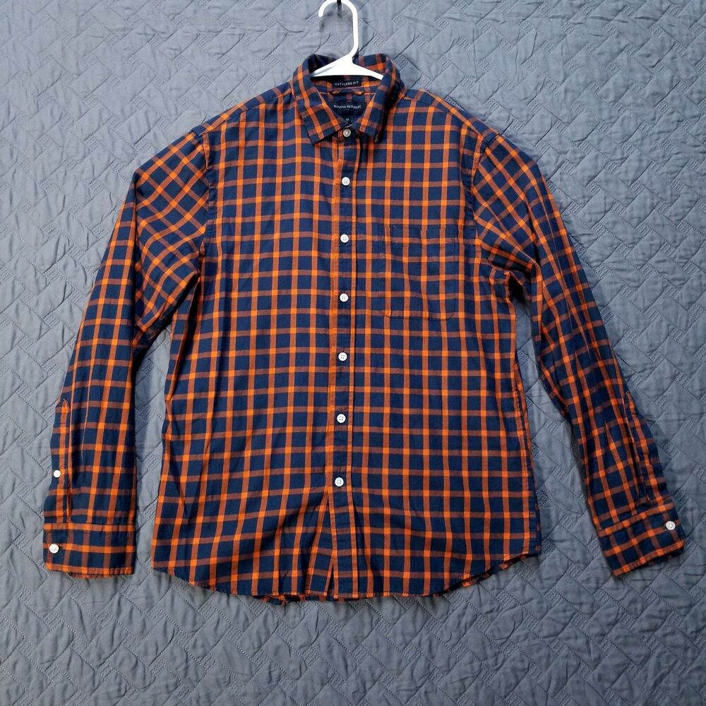 Banana‎ Republic Shirt Mens Medium Red/Blue Plaid Button Up Untucked Fit Dark